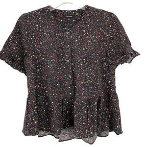 Madewell Studio Ruffle Hem Top Womens Size Small Short Sleeve Starry Night